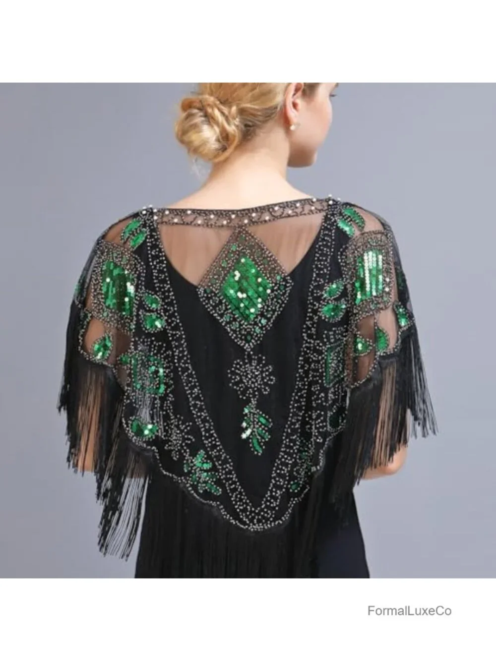 Vintage Sequin Beaded Evening Shawl Cape Wraps Gatsby Party Flapper Style
